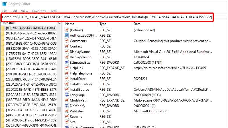 Đi đến địa chỉ Uninstall
